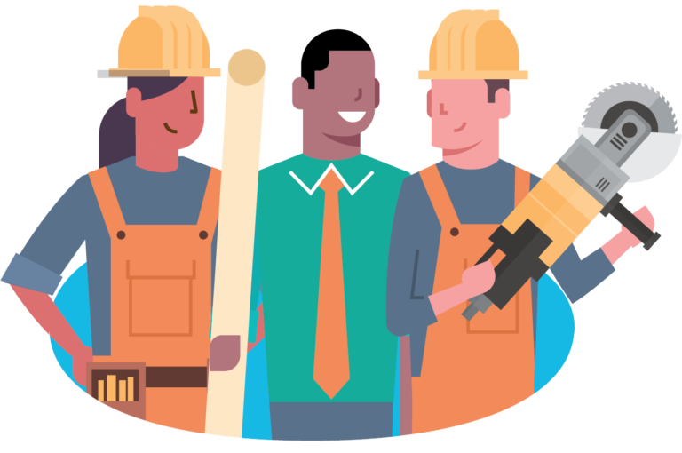 Illustration of three AJM engineers on site